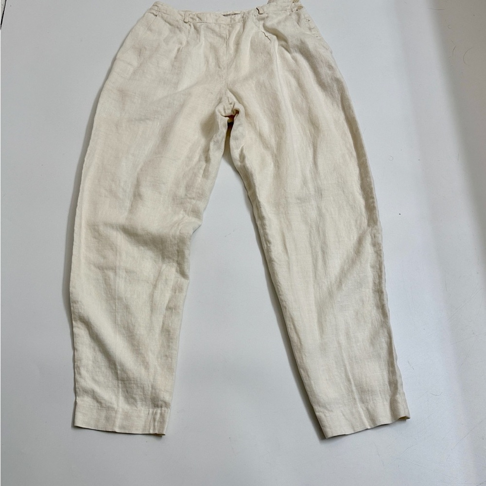 Vintage Liz Claiborne Ivory 100% Linen Trousers Coastal Minimalist Women’s 12